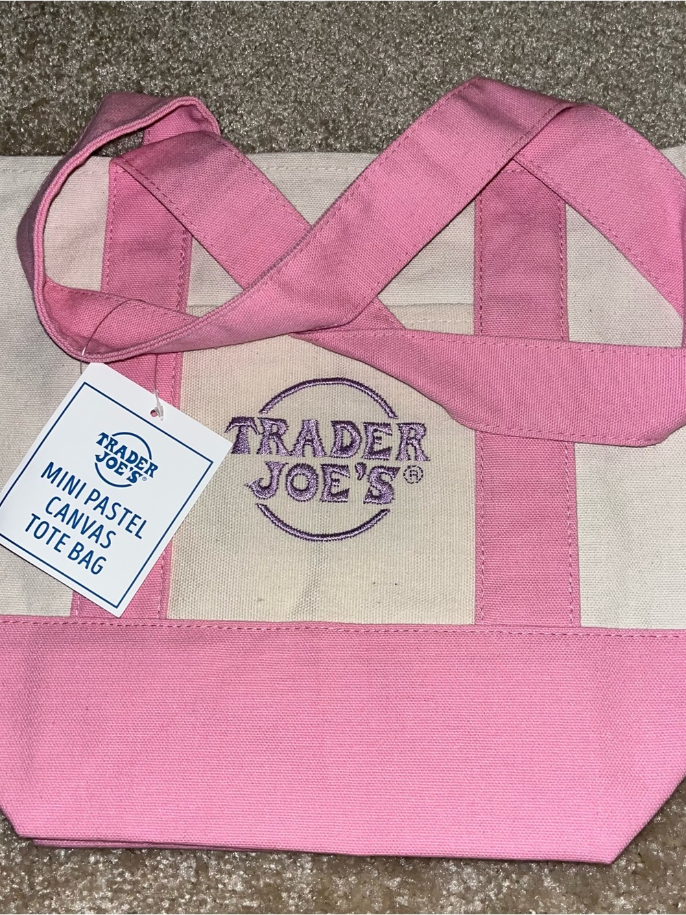 *NWT* Trader Joe’s Pink Mini Pastel Canvas Tote Bag